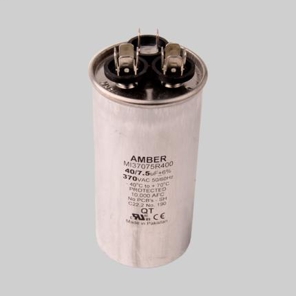 Motor Run Capacitors - 370VAC, Dual Capacitance, Metal, Round Can - 3GR7540