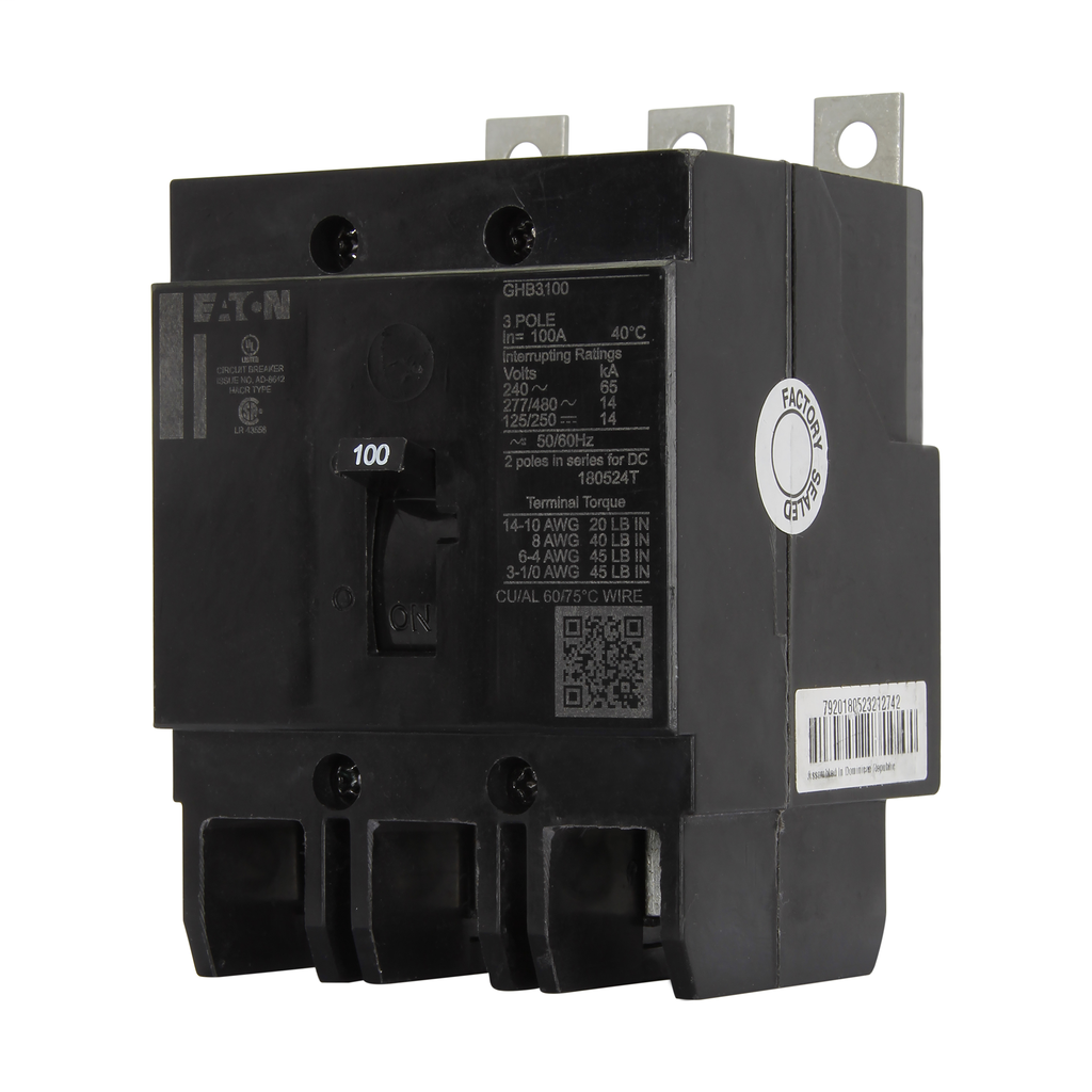 Eaton Electrical GHB3100 Series C G Frame Bolt-On Molded Case Circuit Breaker Eaton Electrical GHB3100 Series C G Frame Bolt-On Molded Case Circuit Breaker