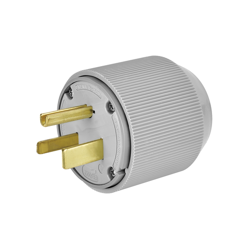 Product image for 50A 250V Straight Blade Power Plug, 2-Pole 3-Wire Grounding, 6-50P, Industrial Spec Grade, Gray