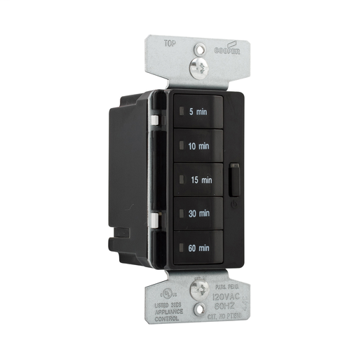 Product image for Eaton PT18M-BK 5-Button Minute Timer w/ OFF, Single-Pole, 15A 120V 1800W, Black