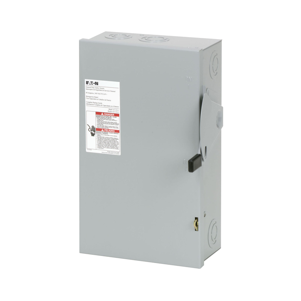 Product image for Eaton Electrical DG322UGB 240 VAC 60 Amp 15 Hp 3-Pole 3-Wire Non-Fusible Single Throw Safety Switch