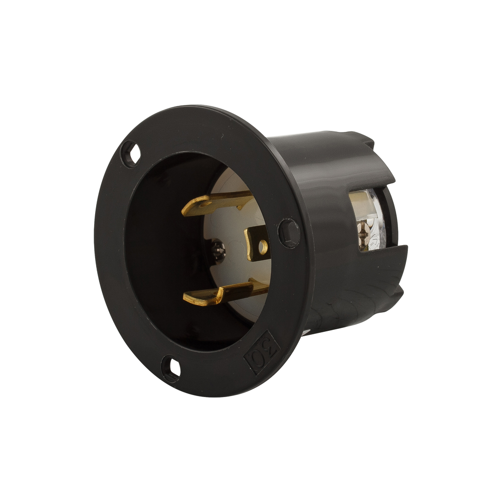 Product image for Arrow Hart Wiring CWL530FI 30 Amp 125 VAC 2-Pole 3-Wire NEMA L5-30 Black/White Flanged Inlet
