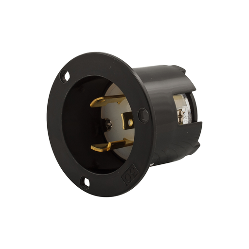 Product image for Arrow Hart Wiring CWL530FI 30 Amp 125 VAC 2-Pole 3-Wire NEMA L5-30 Black/White Flanged Inlet
