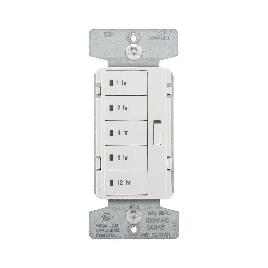 Product image for Eaton PT18H-W 5-Button Hour Timer w/ OFF, Single-Pole, 15A 120V 1800W, White