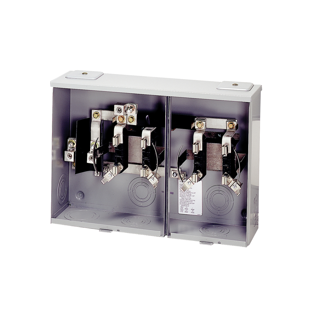 Product image for Cutler-Hammer UHT2R1421CCH meter socket, Multi position resi service, 100A, Over/under, 3-5/16 inch hub cover plate, #6-250 kcmil, 4-jaw, 1-ph, #8-2/0 AWG, Horn bypass, Gnd conn (#14-#2 Cu), Triplex, 3-