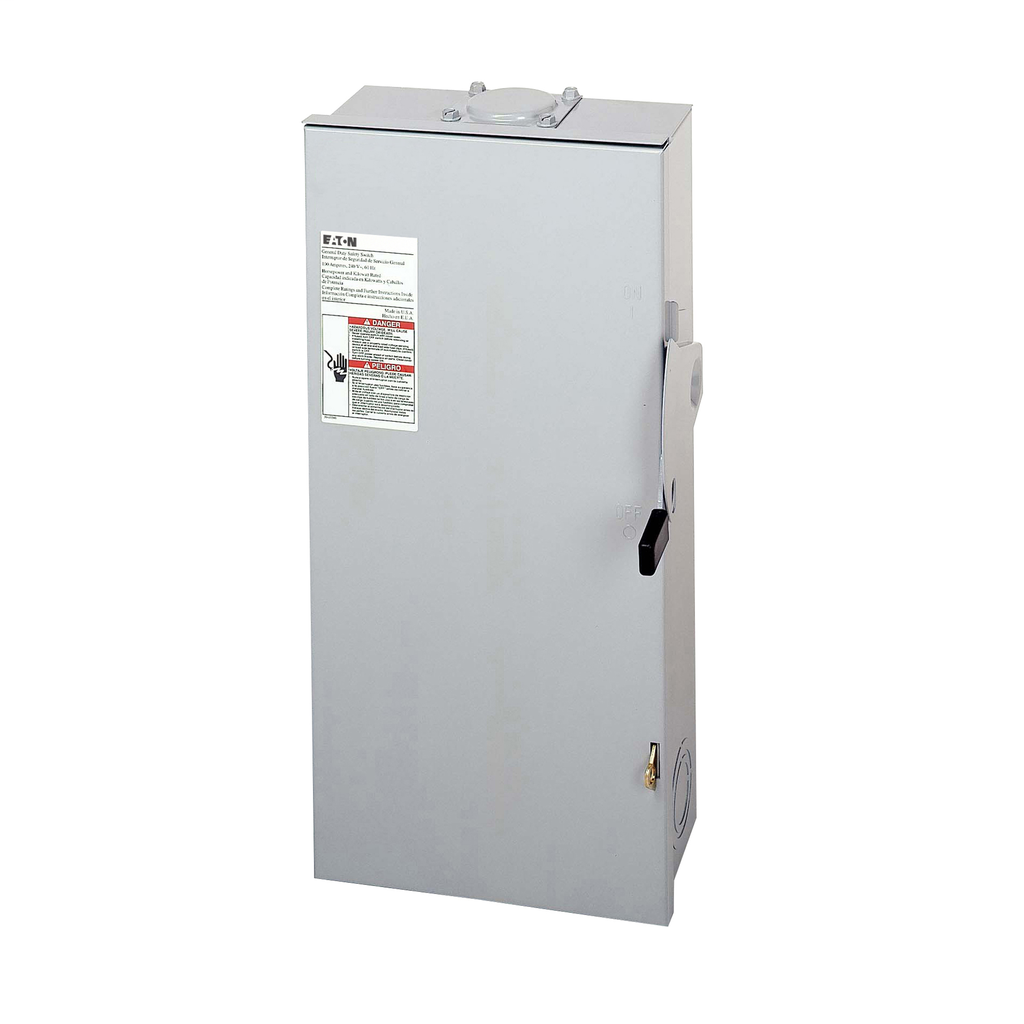 Product image for Eaton Electrical DG223NRB 240 VAC 100 Amp 15 to 30 Hp 2-Pole 3-Wire Fusible Single Throw Safety Switch