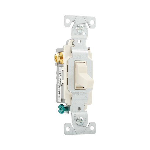 Product image for Eaton Wiring Devices CS320LA 20 Amp 120/277 VAC 3-Way Light Almond Compact Toggle Switch