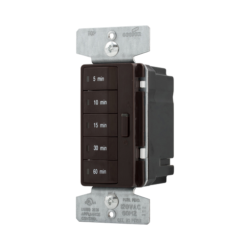 Product image for Eaton PT18M-B 5-Button Minute Timer w/ OFF, Single-Pole, 15A 120V 1800W, Brown