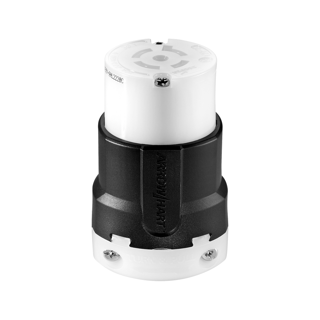 Product image for Eaton Wiring Devices AHL2220C 20 Amp 277/480 VAC 3-Phase 4-Pole 5-Wire NEMA L22-20R Black/White Locking Connector