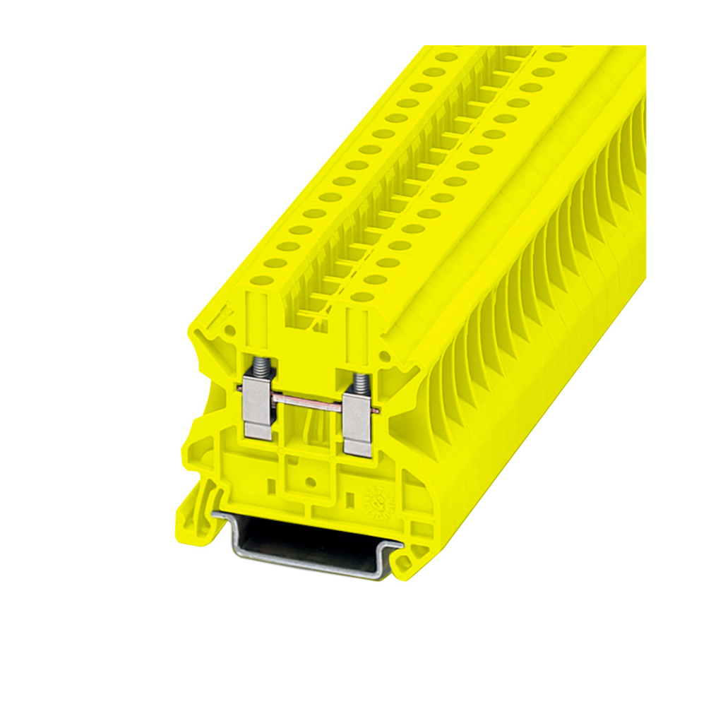 Product image for Cutler-Hammer XBUT4YE XB IEC terminal block, Screw connection single level-through-feed, Yellow, 10 AWG/4 mm2 maximum wire
