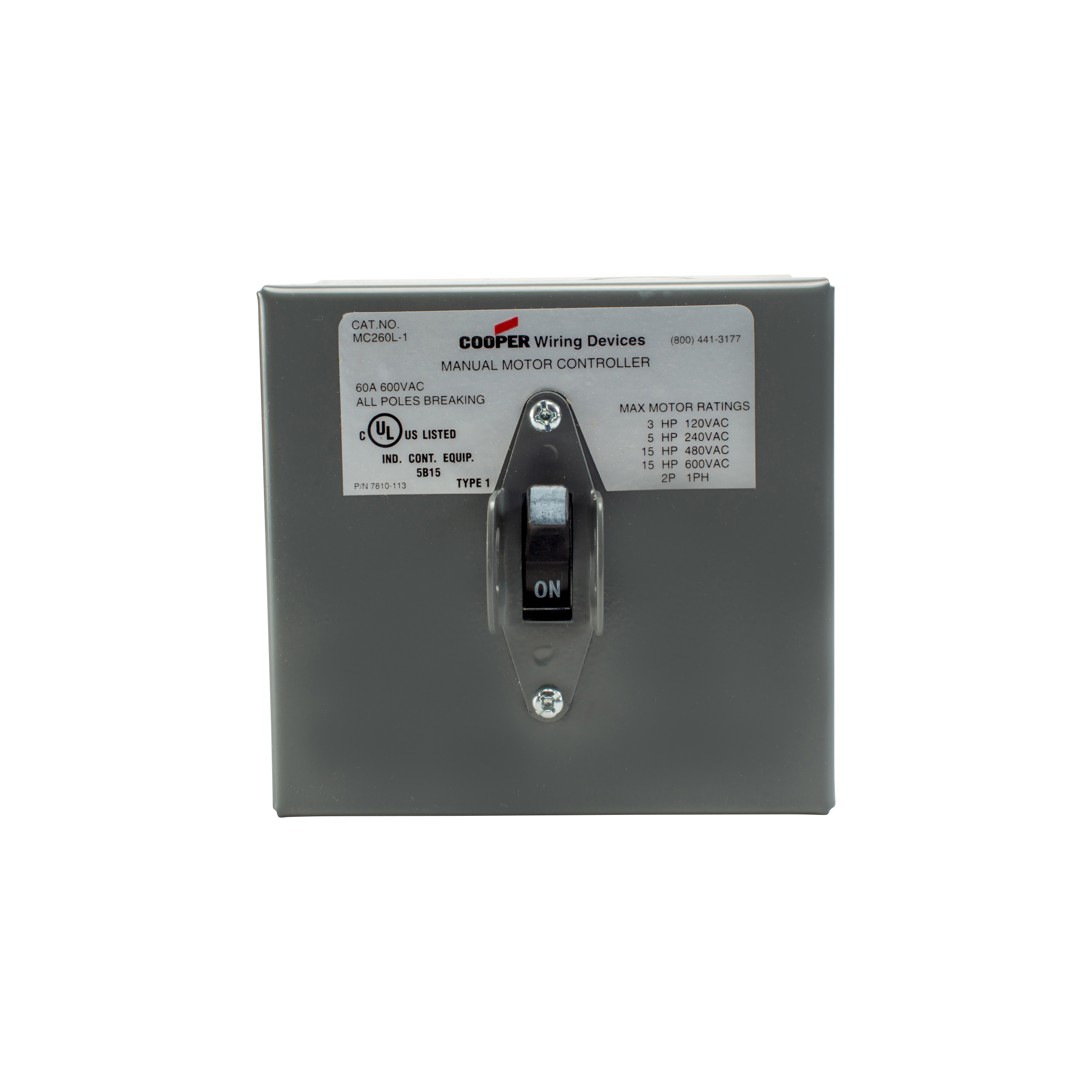 Maintained, Glass-filled nylon, NEMA 1, Two-pole, Single-phase, Two-pole, single-phase, Side wired box lug, Single-throw, 600 Vac, #14-4 AWG, Side