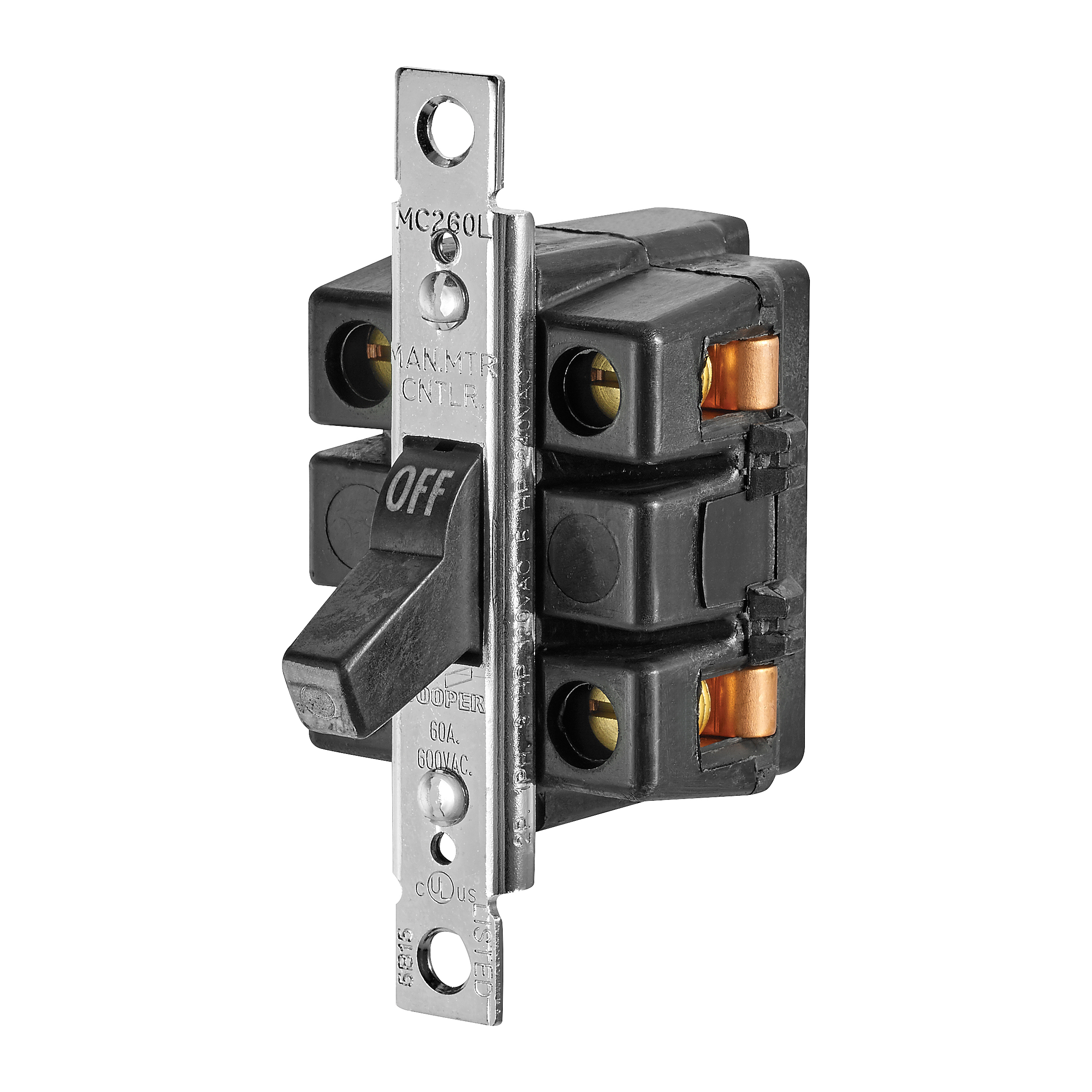 Maintained, Glass-filled nylon, Two-pole, Single-phase, Two-pole, single-phase, Side wired box lug, Single-throw, 600 Vac, #14-4 AWG, Side