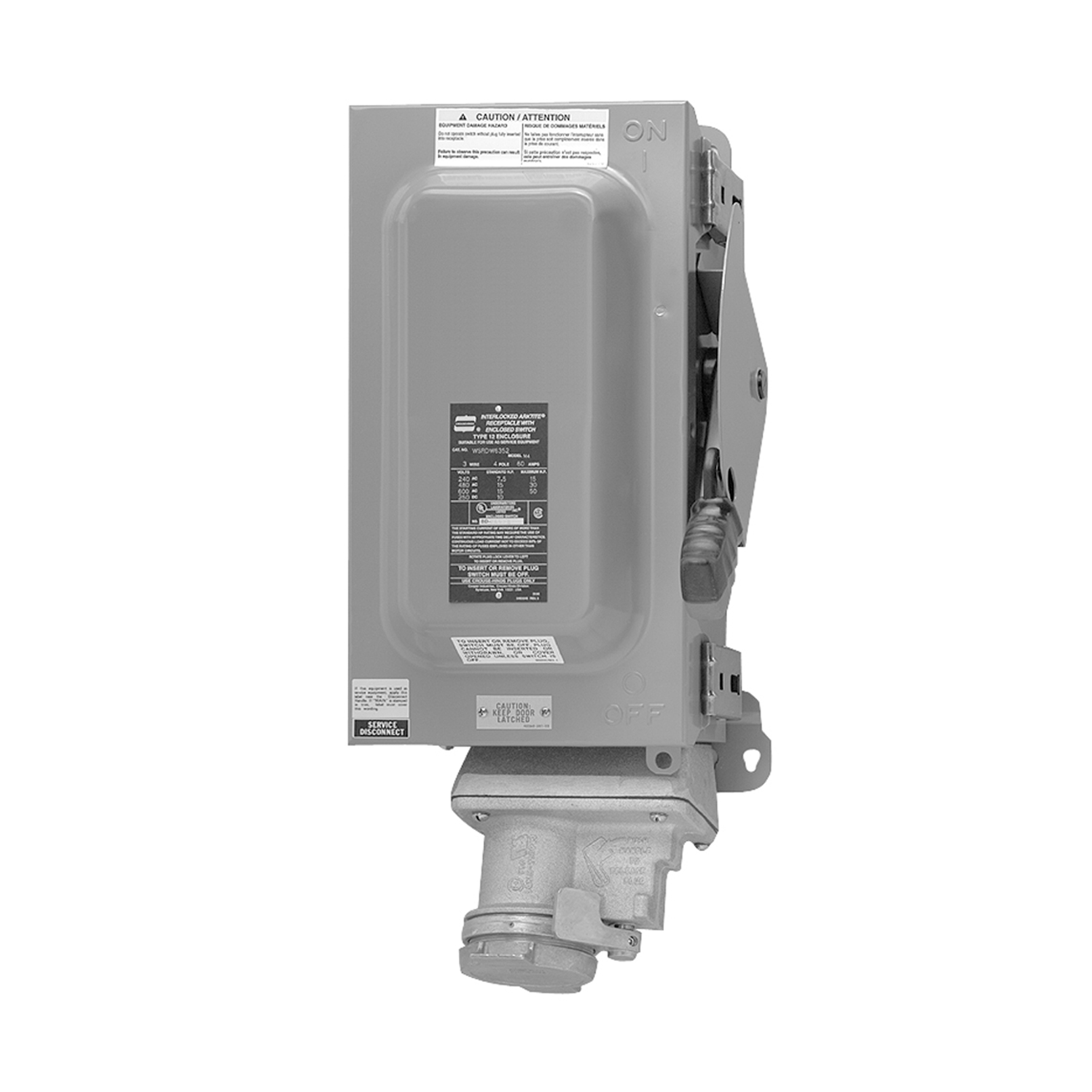 Eaton's Crouse-Hinds series Arktite WSRD Interlocked Receptacle with Enclosed Disconnect Switch