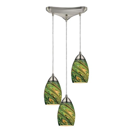 Product image for ELK 10089/3evg MINI VORTEX 3 LIGHT PENDANT IN SATIN NICKEL