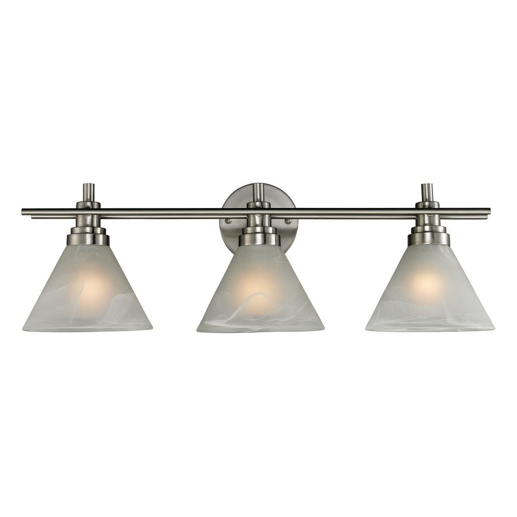 Product image for Pemberton 3 Light Vanity - Brushed Nickel w/ Marbelized White Glass