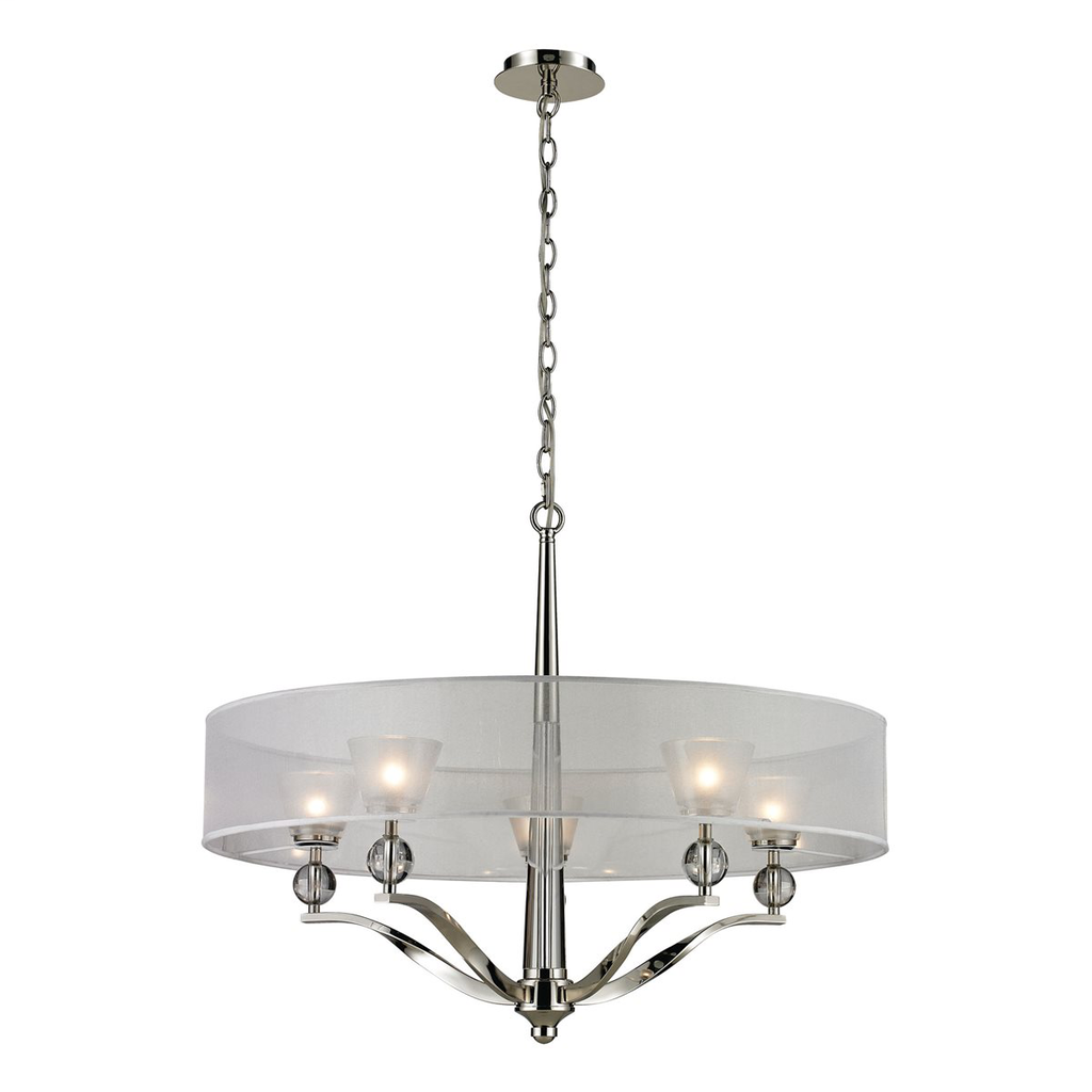 Product image for ELK 31292/5 CORISANDE 5 LIGHT CHANDELIER IN POLISHED NICKEL