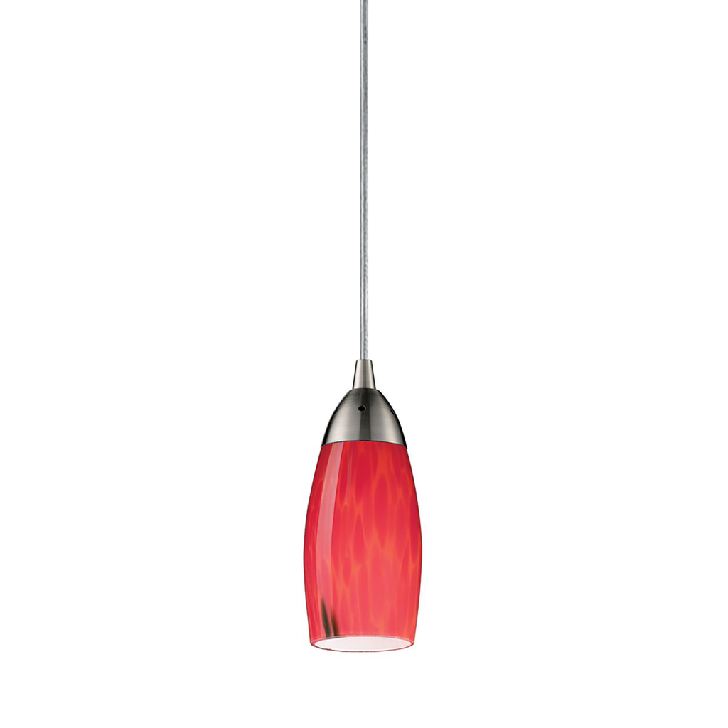 Product image for Milan 1 Light Pendant - Satin Nickel w/ Fire Red Glass