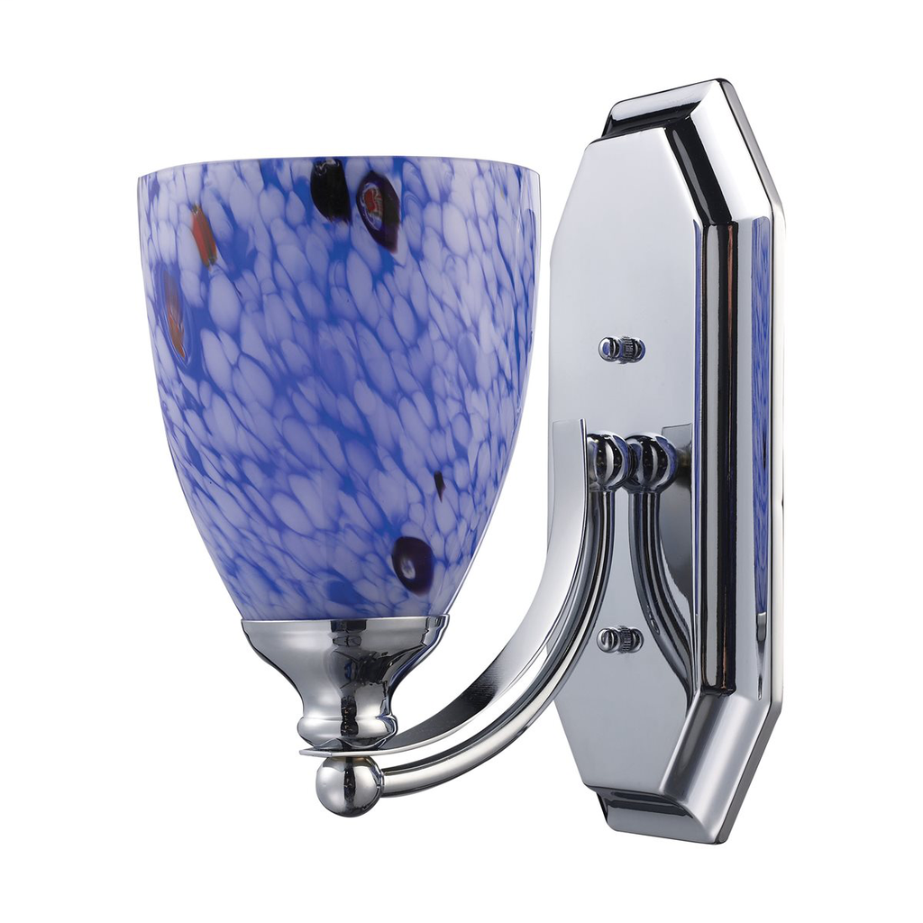 Product image for ELK 570-1C-BL 1 LIGHT VANITY IN POLISHED CHROME AND STARBURST BLUE GLASS