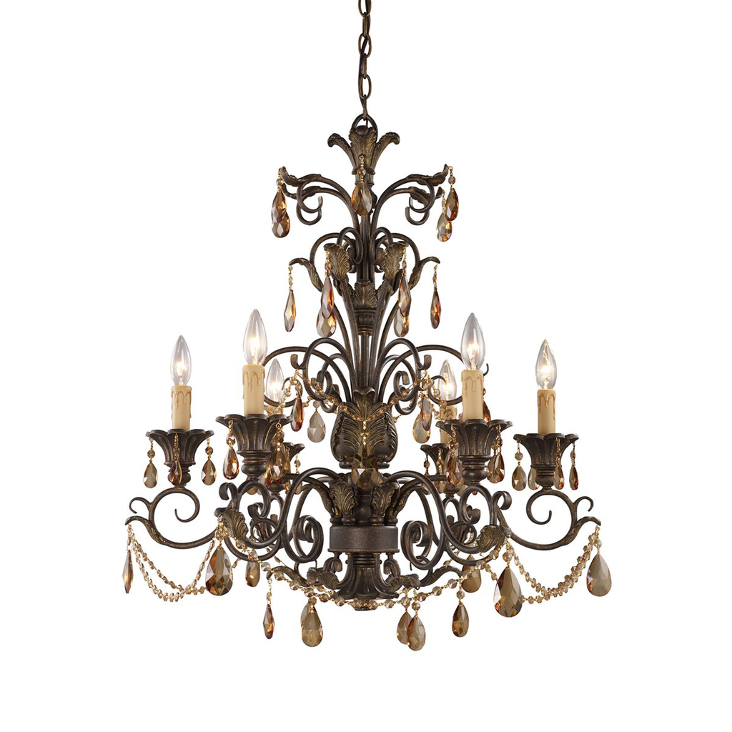 Product image for ELK 3344/6 6 LIGHT CHANDELIER WITH AMBER CRYSTAL