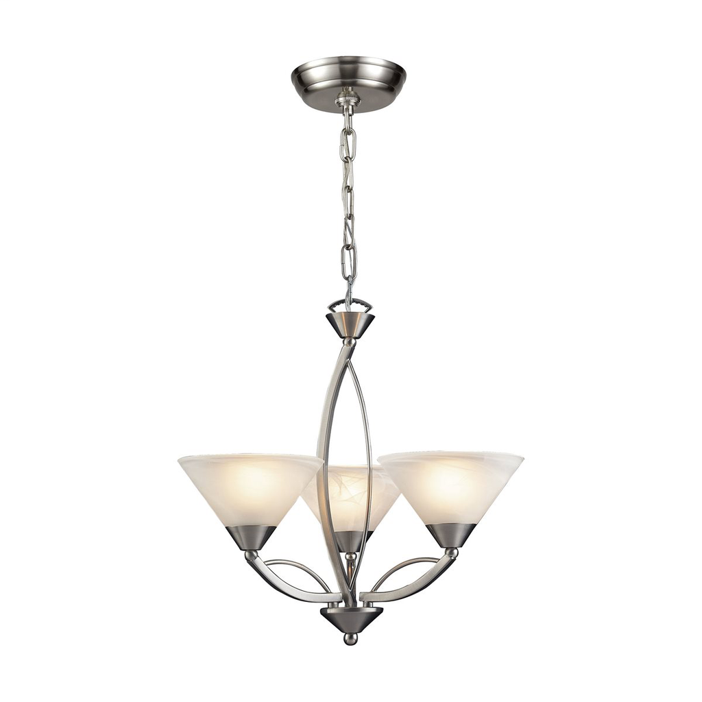 Product image for ELKLTG 7635/3 3 LIGHT CHANDELIER IN SATIN NICKEL AND MARBLIZED WHITE GLASS