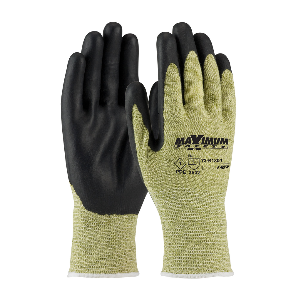 Product image for PIP 73-K1800/S AR/FR Seamless Knit Aramid Glove w/ Nitrile Coated Smooth Grip on Palm Fingers - Small
