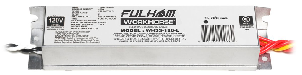 Fulham Company WH33-120-C 64 W .53 Amp 120 Volt Ballast Fulham Company WH33-120-C 64 W .53 Amp 120 Volt Ballast