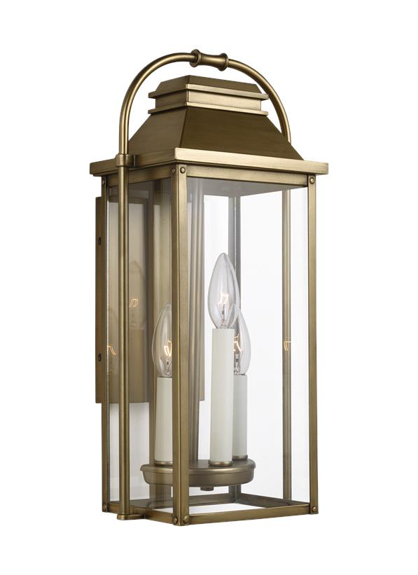 Wellsworth 3 - Light Outdoor Wall Lantern Painted Distressed Brass