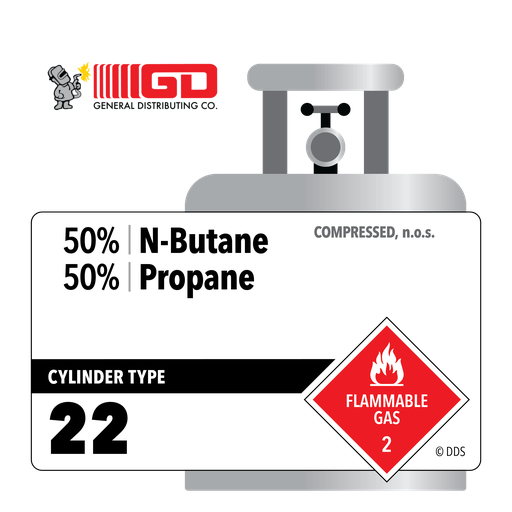 50% N-Butane, 50% Propane, 22, Industrial (I), 22 lbs, High Pressure Steel (HPS), CGA 510