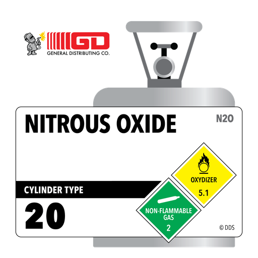 Nitrous Oxide, 20, 2.0, Medical (M), 99.0%, 20 lbs, High Pressure Steel (HPS), CGA 326