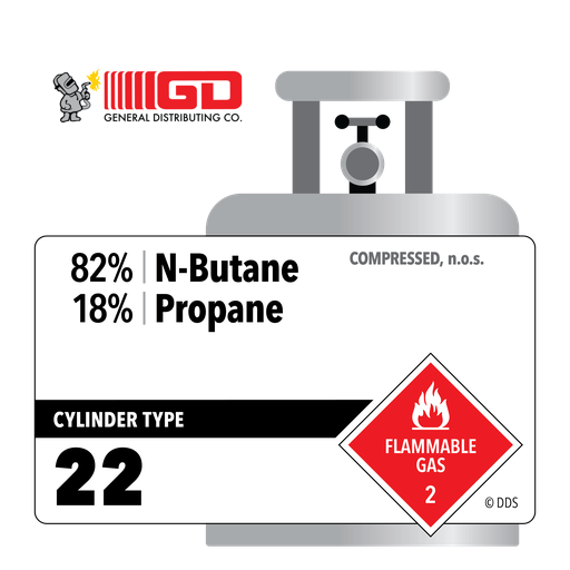 82% N-Butane, 18% Propane, 22, Industrial (I), 22 lbs, High Pressure Steel (HPS), CGA 510