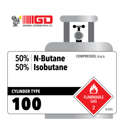 50% N-Butane, 50% Isobutane, 100, Industrial (I), 100 lbs, Low Pressure Steel (LPS), CGA 510