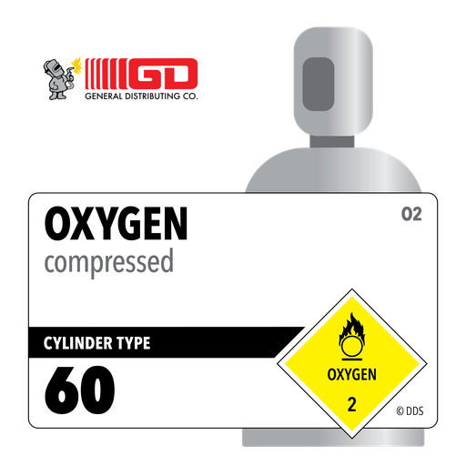 Oxygen, 60, 2.5, Industrial (I), 99.5%, 62 ft3, High Pressure Steel (HPS), CGA 540
