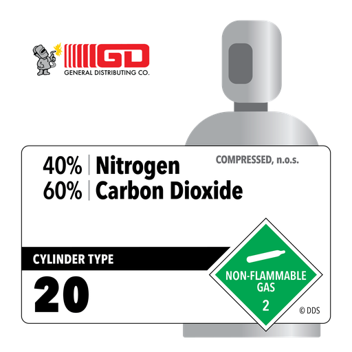 40% Nitrogen, 60% Carbon Dioxide, 20, Industrial (I), 20 ft3, High Pressure Aluminum (HPA), CGA 320