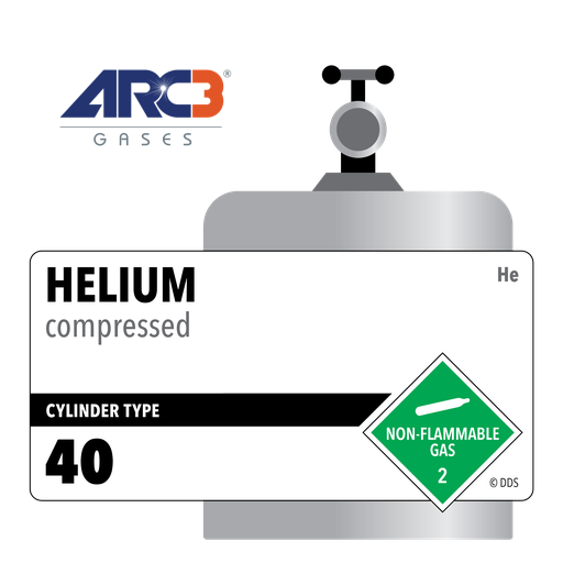 Helium, 40, Industrial (I), 40 ft3, High Pressure Steel (HPS), CGA 580