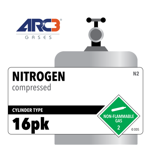 Nitrogen, 16pk, 5.0, Specialty (S), 99.999%, 4432 ft3, High Pressure Steel (HPS), CGA 580