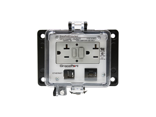 Panel Interface Connector with Category 5e RJ45 - Panel Mount Housing - UL Type 4X - GFCI Duplex Inside-Outlet - 3 Amp Circuit Breaker