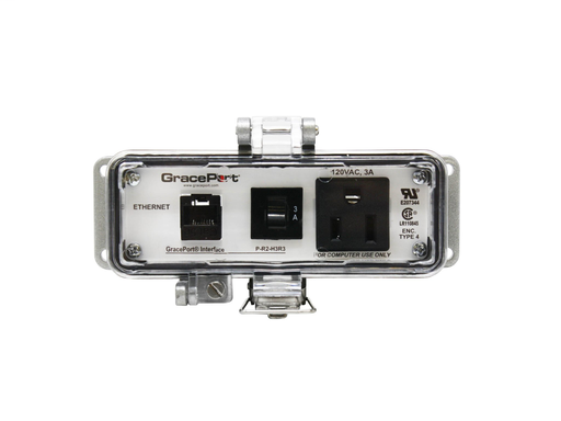 Panel Interface Connector with Category 5e RJ45 - Panel Mount Housing - UL Type 4 - Simplex Outlet - 3 Amp Circuit Breaker