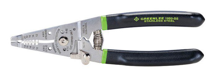 Greenlee 1950-SS 18 to 10 AWG Black Stainless Steel Spring Return Wire Stripper/Cutter/Crimper Greenlee 1950-SS 18 to 10 AWG Black Stainless Steel Spring Return Wire Stripper/Cutter/Crimper