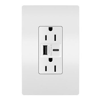 6.0A Ultra-Fast Type-A/C USB Charger With Duplex 15A Tamper-Resistant Outlet, White