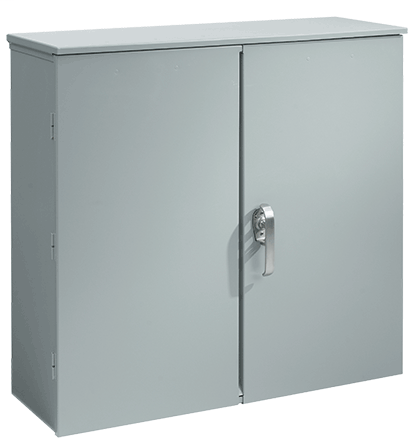 Hoffman A404014CTDP Hinged Double-Door with Three-Point Latch and Wood Panel, 40" x 40" x 14", Steel Product image for Hoffman A404014CTDP Hinged Double-Door with Three-Point Latch and Wood Panel, 40" x 40" x 14", Steel