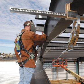 Stainless Steel and Aluminum; Connects horizontally to I and H beam flanges; Fits flange sizes 4-inches to 12-inches; Slides along the beam with the worker to provide increased safety, mobility and productivity. 8814-12/
