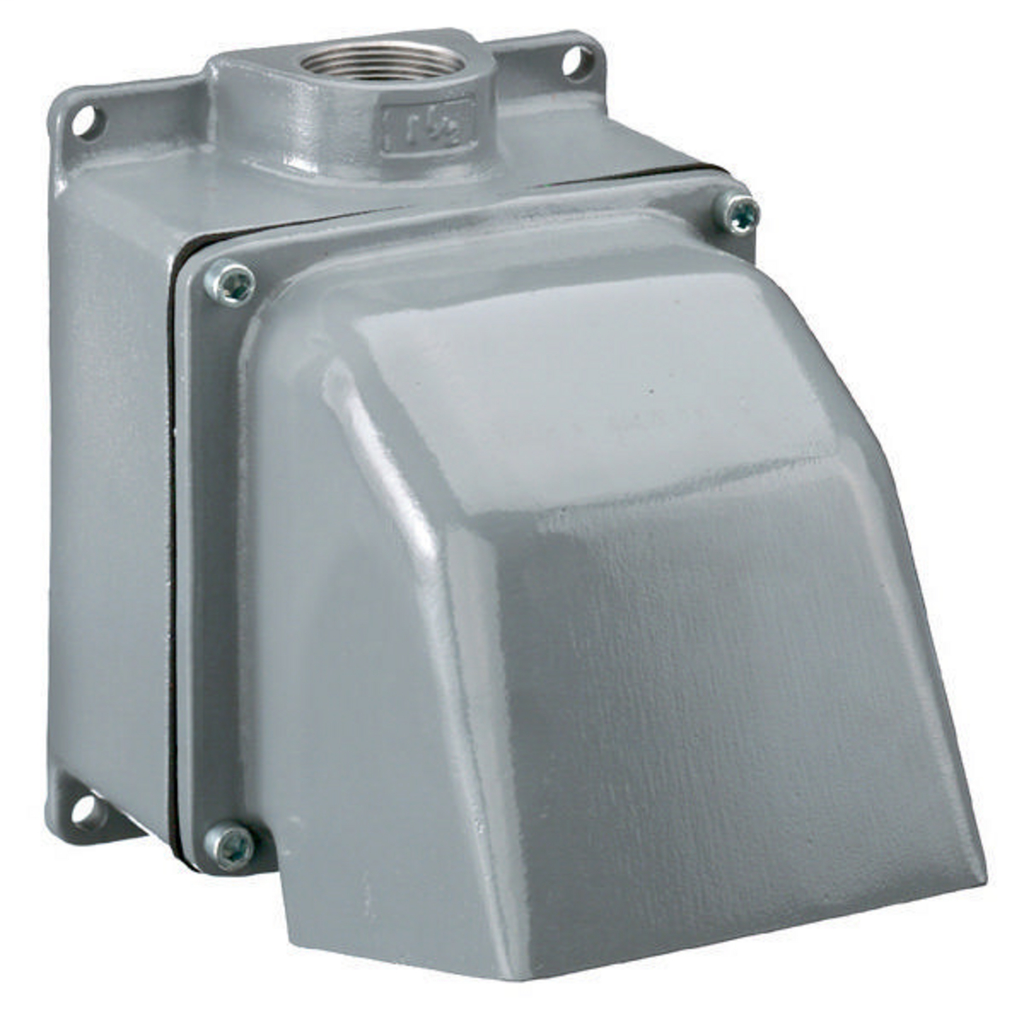 Heavy Duty Products, IEC Pin and Sleeve Devices, Industrial Grade, Accessory, Back Box, For 60A and 100A 2" NPT Hub, 4 Way Angled, Mounting Screws Included, Gray Cast Aluminum