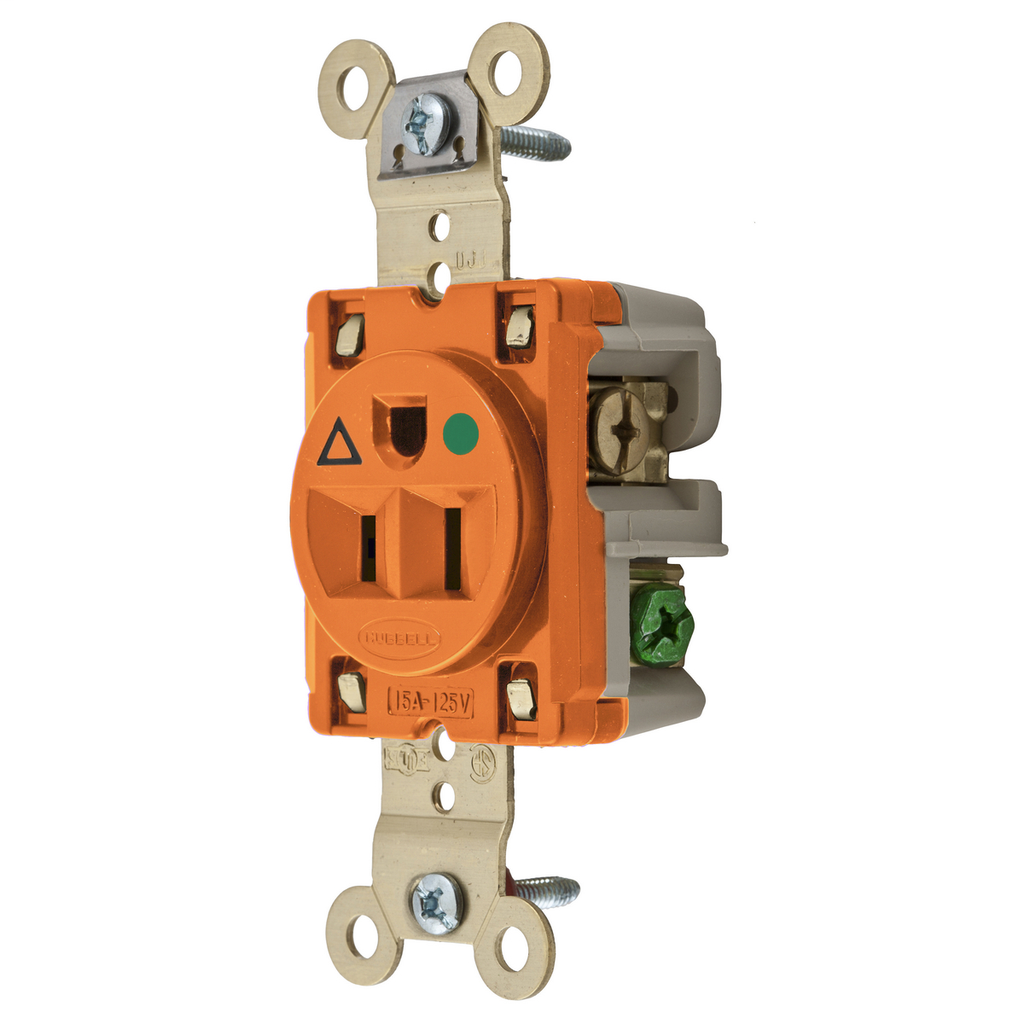 Straight Blade Devices, Receptacles, Single, Isolated Ground, Hospital Grade, 2-Pole 3-Wire Grounding, 15A 125V, 5-15R, Orange, Single Pack