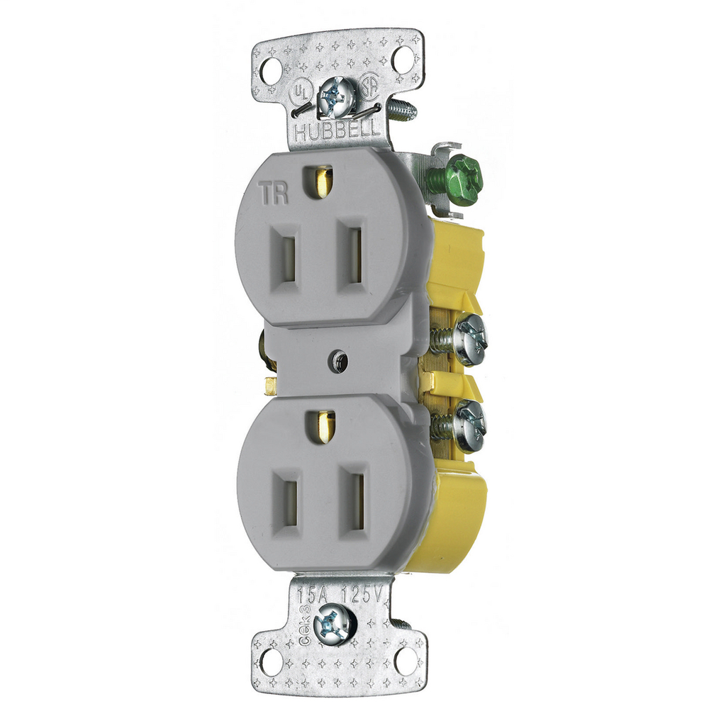 TradeSelect, Straight Blade, Duplex Receptacle, Tamper Resistant, 15A 125V, 2-Pole 3-Wire Grounding, 5-15R, Gray