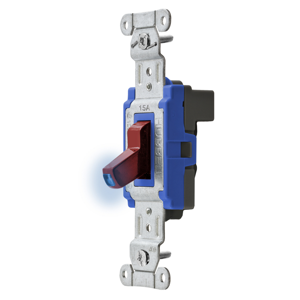 Switches and Lighting Controls, Industrial/Commercial Grade, SNAPConnect Series, Toggle Switches, Illuminated Single Pole, 15A 120/277V AC, Red Toggle, North American