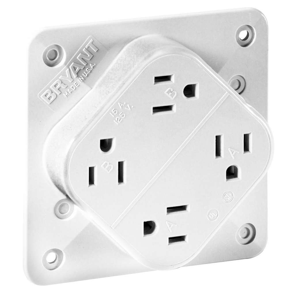 Straight Blade Devices, Receptacles, Quad- PLEX,Commercial/Industrial Grade, 15A 125V, 2-Pole 3-Wire Grounding, 5- 15R, White, Single Pack