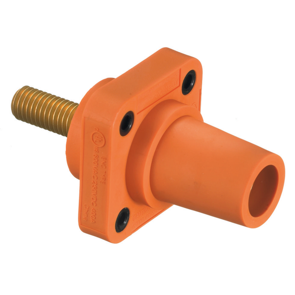 Heavy Duty Products, Single Pole Devices, Industrial Grade, Female Receptacle, 300/400A 250V DC/600V AC, Single Conductor, Threaded Stud, Orange
