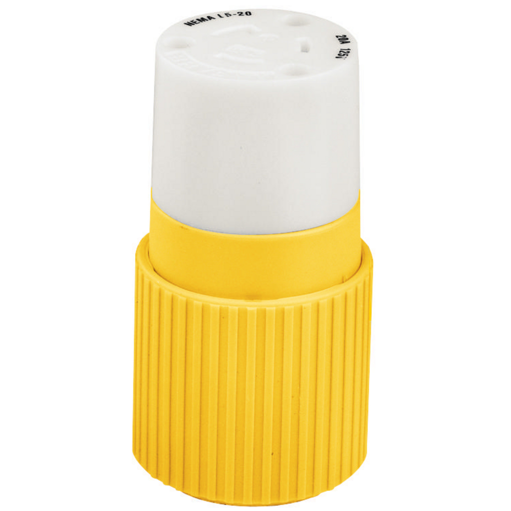 Locking Devices, Marine Grade, Female Connector Body, 20A 125V, 2-Pole 3-Wire Grounding, L5-20R, Screw Terminal, Yellow, Corrosion Resistant