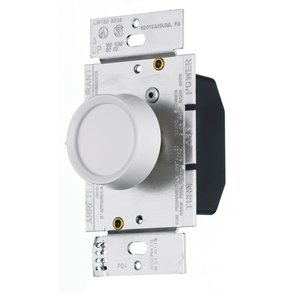 Switches and Lighting Controls, Dimmer, Rotary, Single Pole, 600W 120V AC, White
