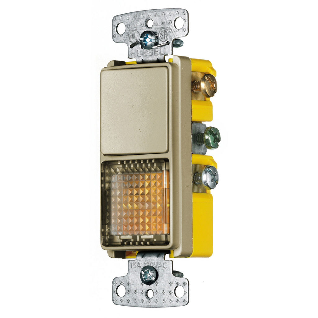 Switches and Lighting Controls, Combination Devices, Residential Grade, 1) Three Way Switch 1) Pilot Light Clear, 15A 120V, Ivory